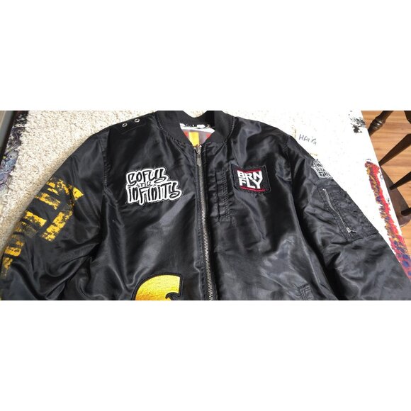 Born Fly Logo Puffer Jacket Size XL Reversible Black And White Flyest By Nature - Picture 9 of 15